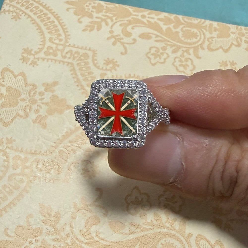 Red Templar Cross Square Ring