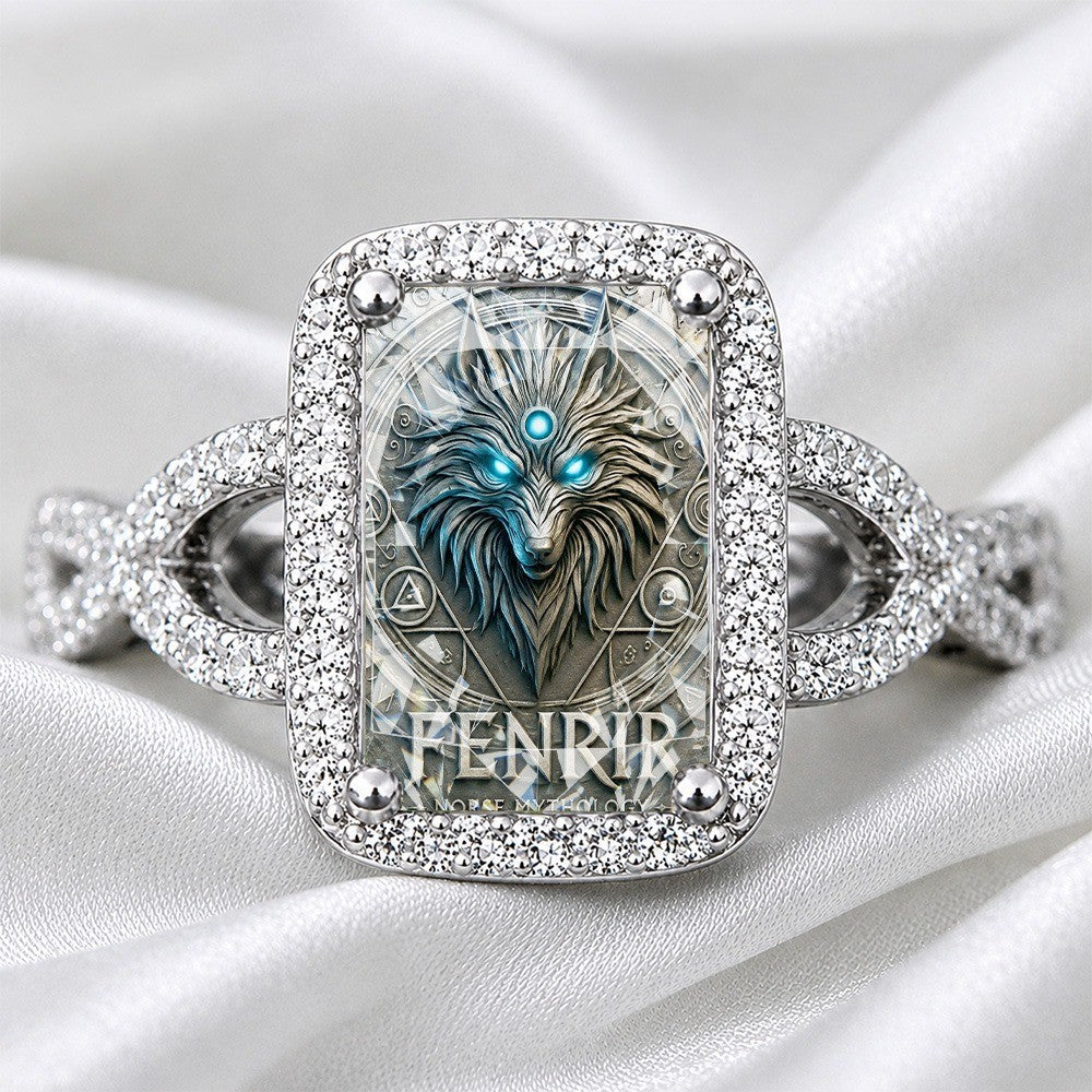 Blue Wolf Rune Square Ring