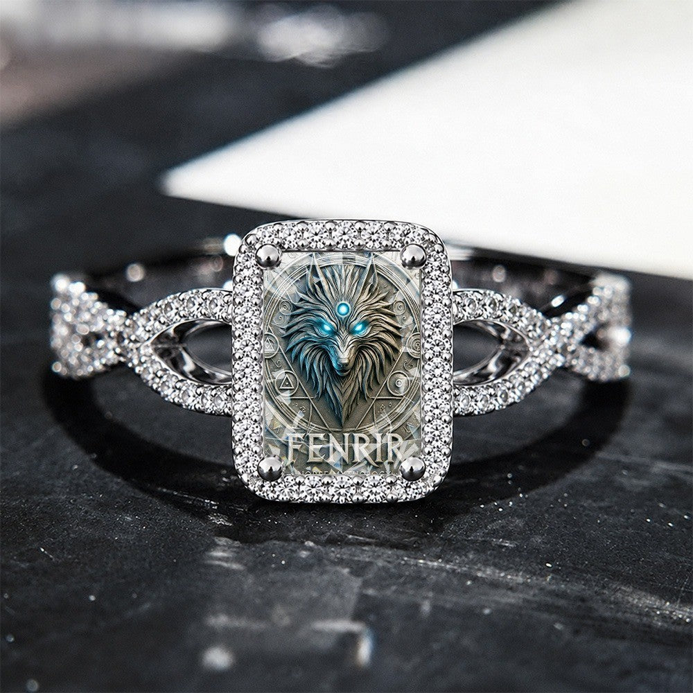 Blue Wolf Rune Square Ring
