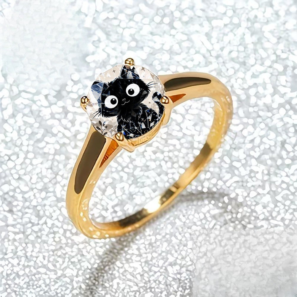 Black Cat Crystal Ring