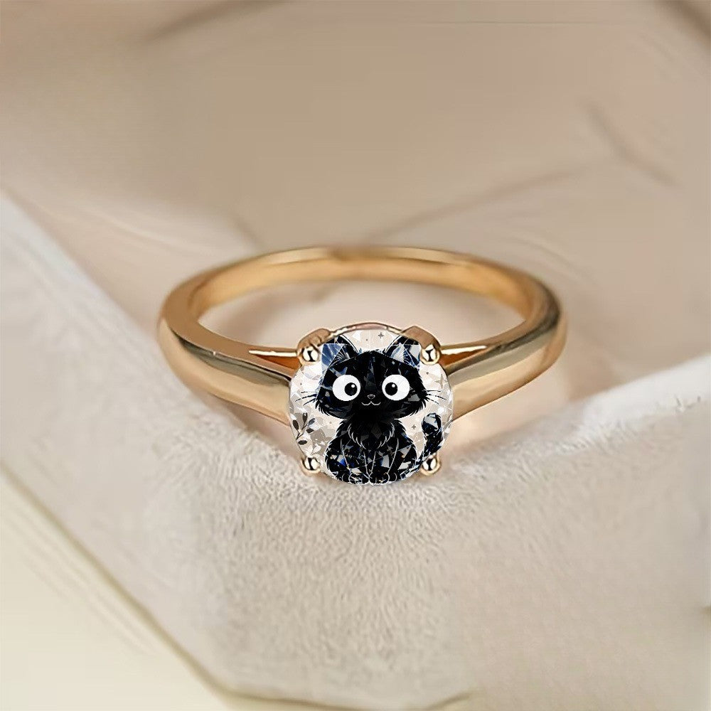 Black Cat Crystal Ring