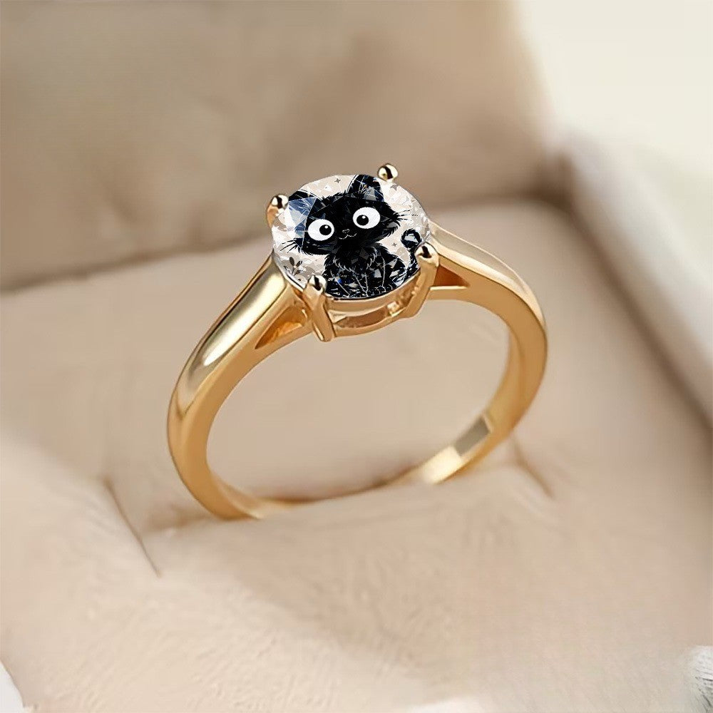 Black Cat Crystal Ring