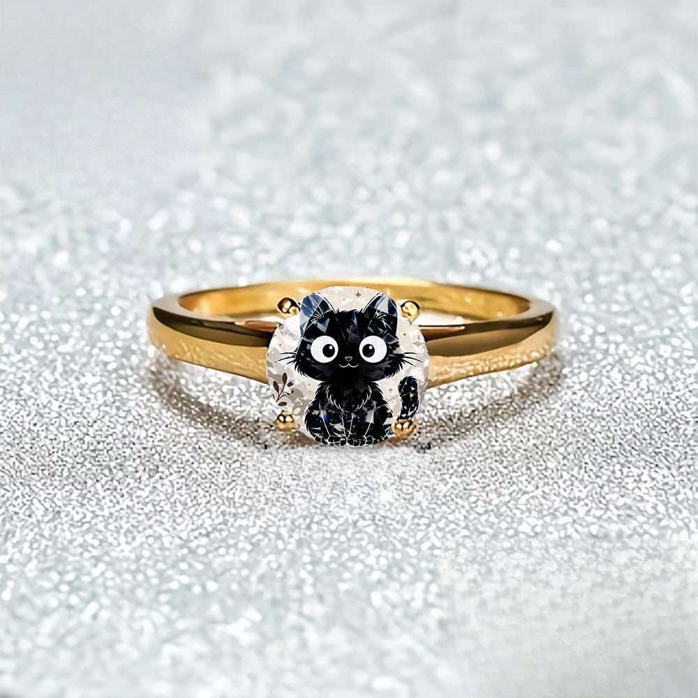 Black Cat Crystal Ring