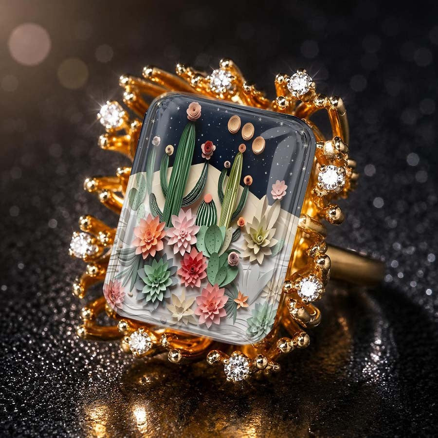 Succulent Garden Square Ring