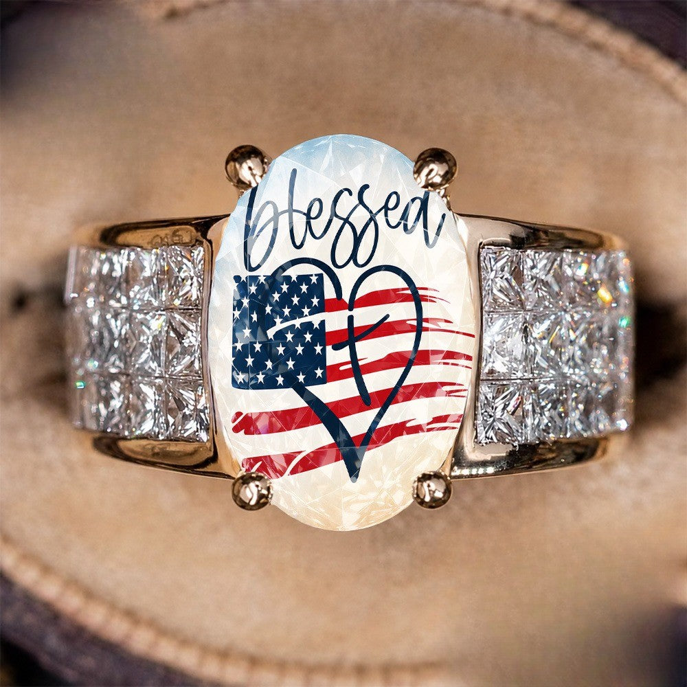 Blessed Flag Heart Crystal Ring