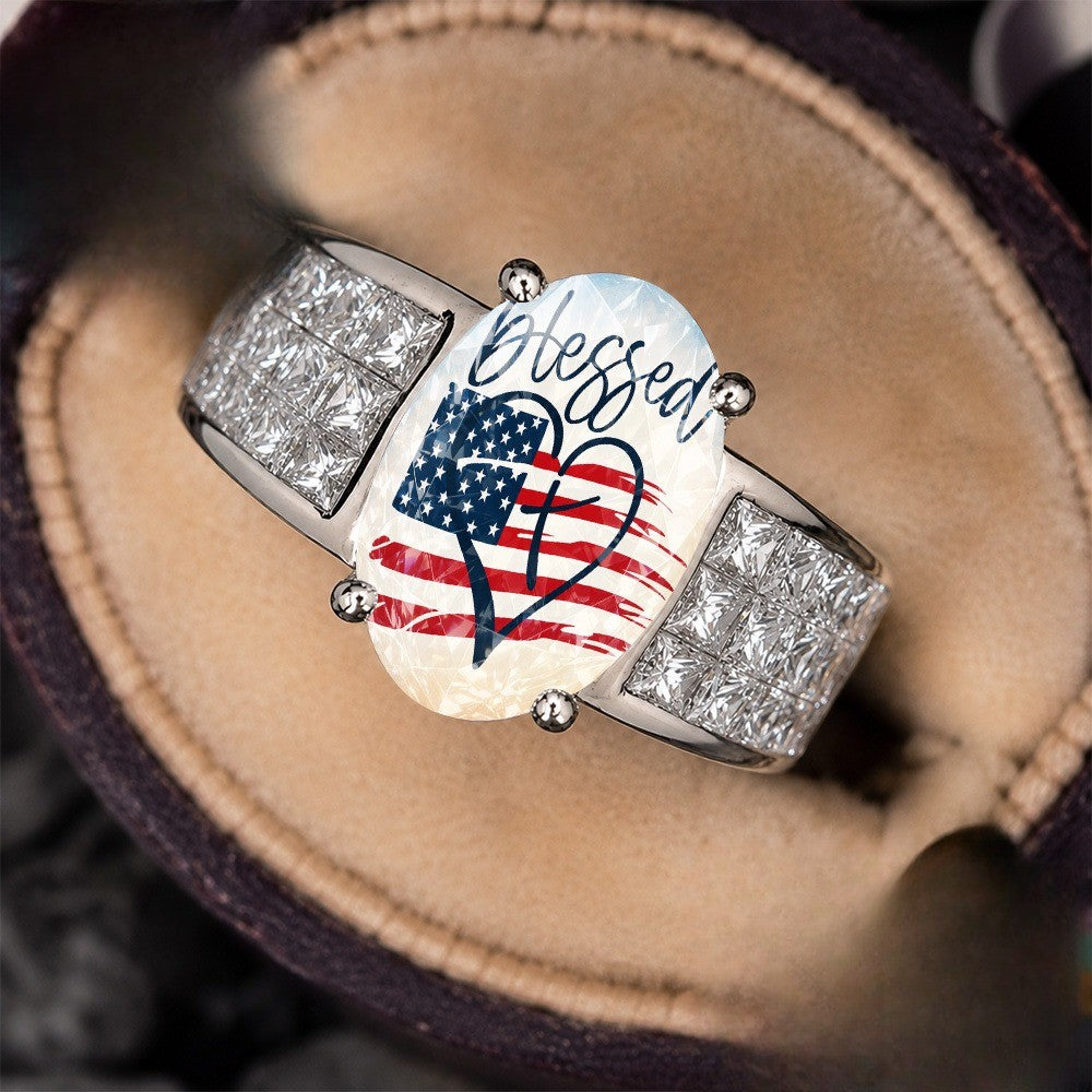 Blessed Flag Heart Crystal Ring