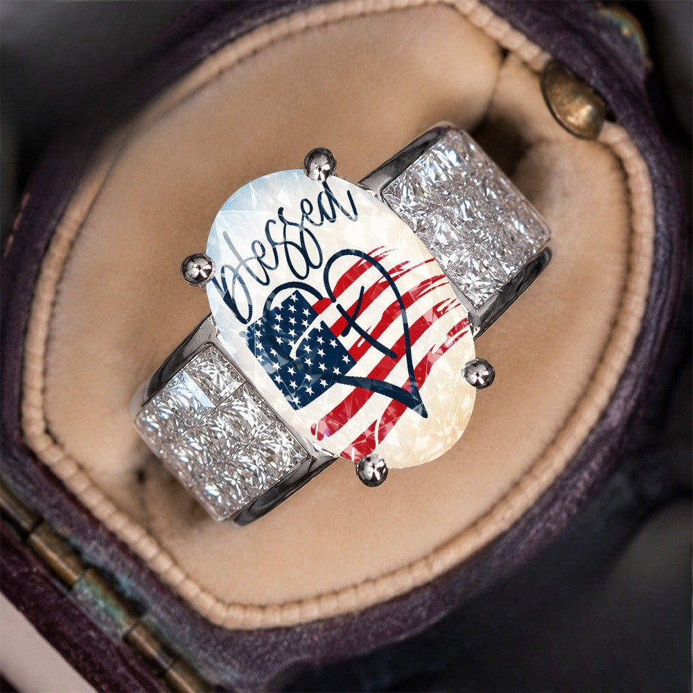 Blessed Flag Heart Crystal Ring