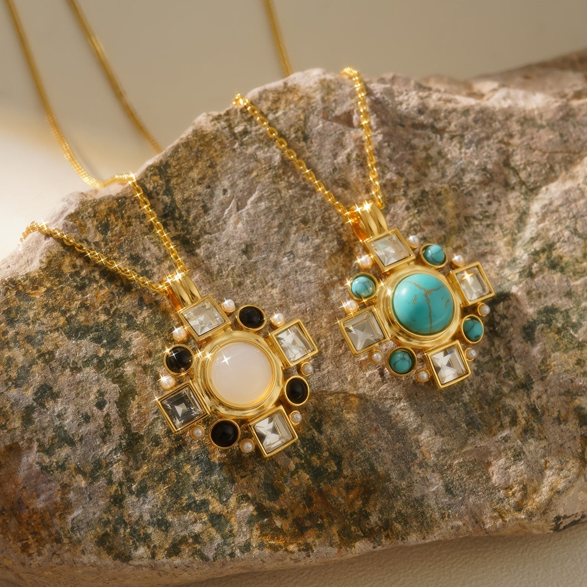 Turquoise Square Cluster Necklace