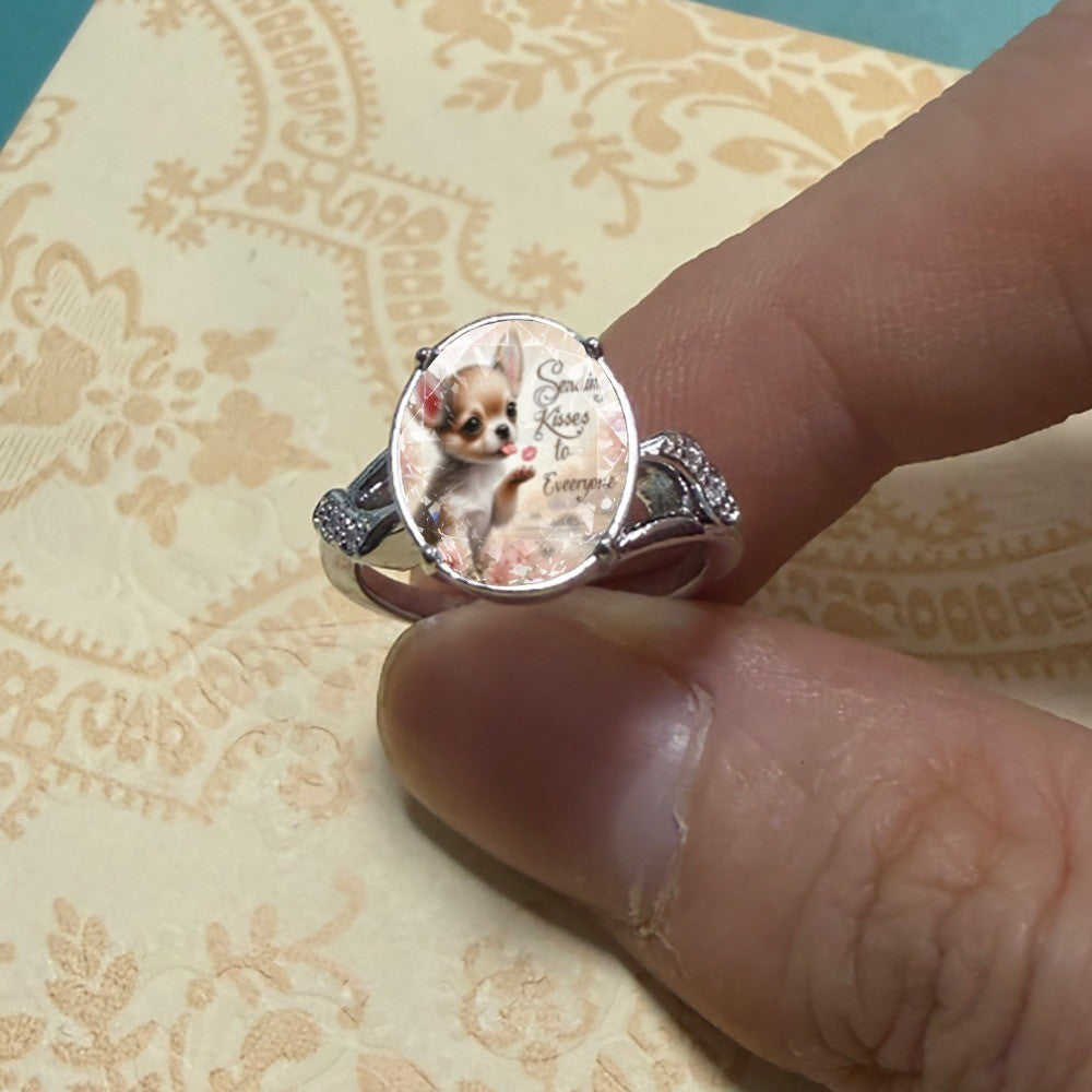 Puppy Oval Glass Ring