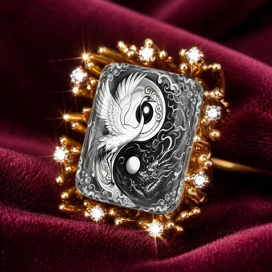 Yin Yang Crane & Dragon Square Ring