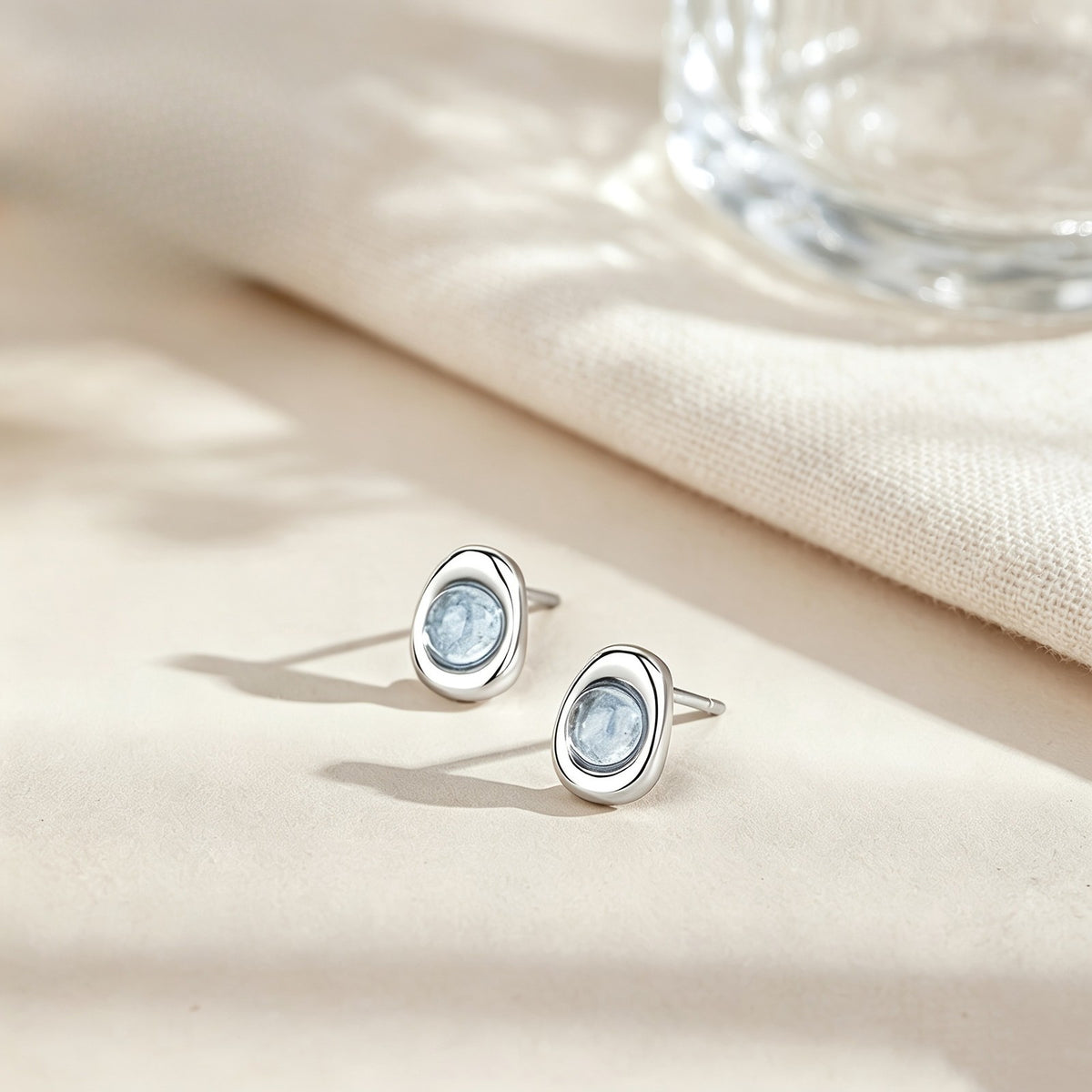 Blue Stone Round Stud Earrings