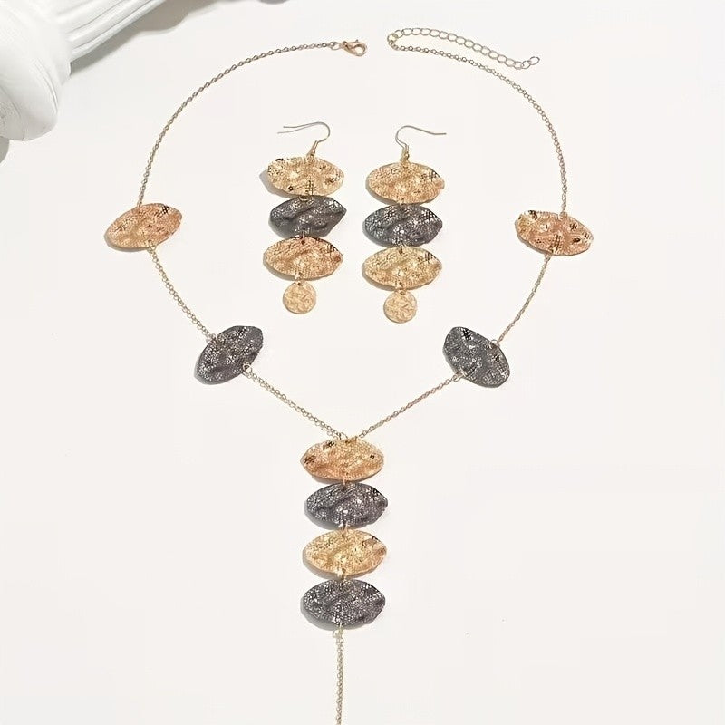 Textured Oval Disc Necklace & Earring Set