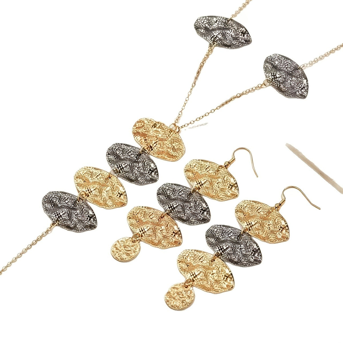 Textured Oval Disc Necklace & Earring Set