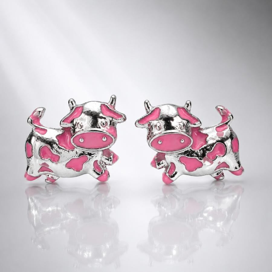 Pink Cow Stud Earrings