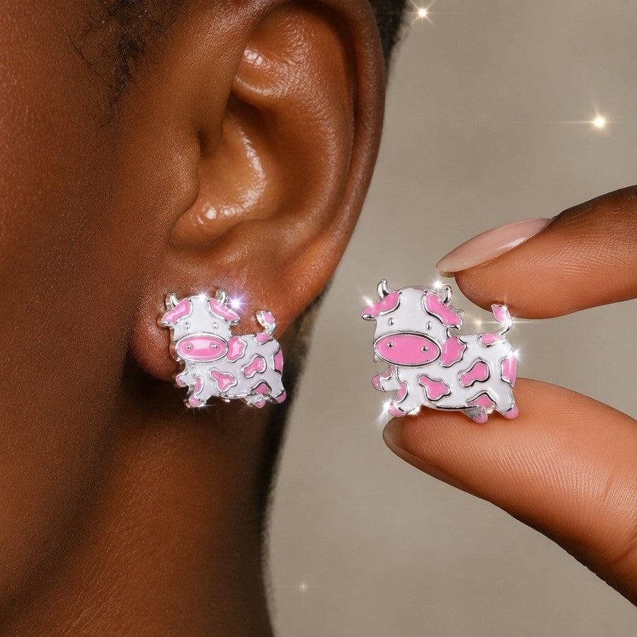 Pink Cow Stud Earrings