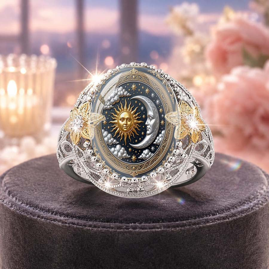 Celestial Sun Moon Flower Statement Ring