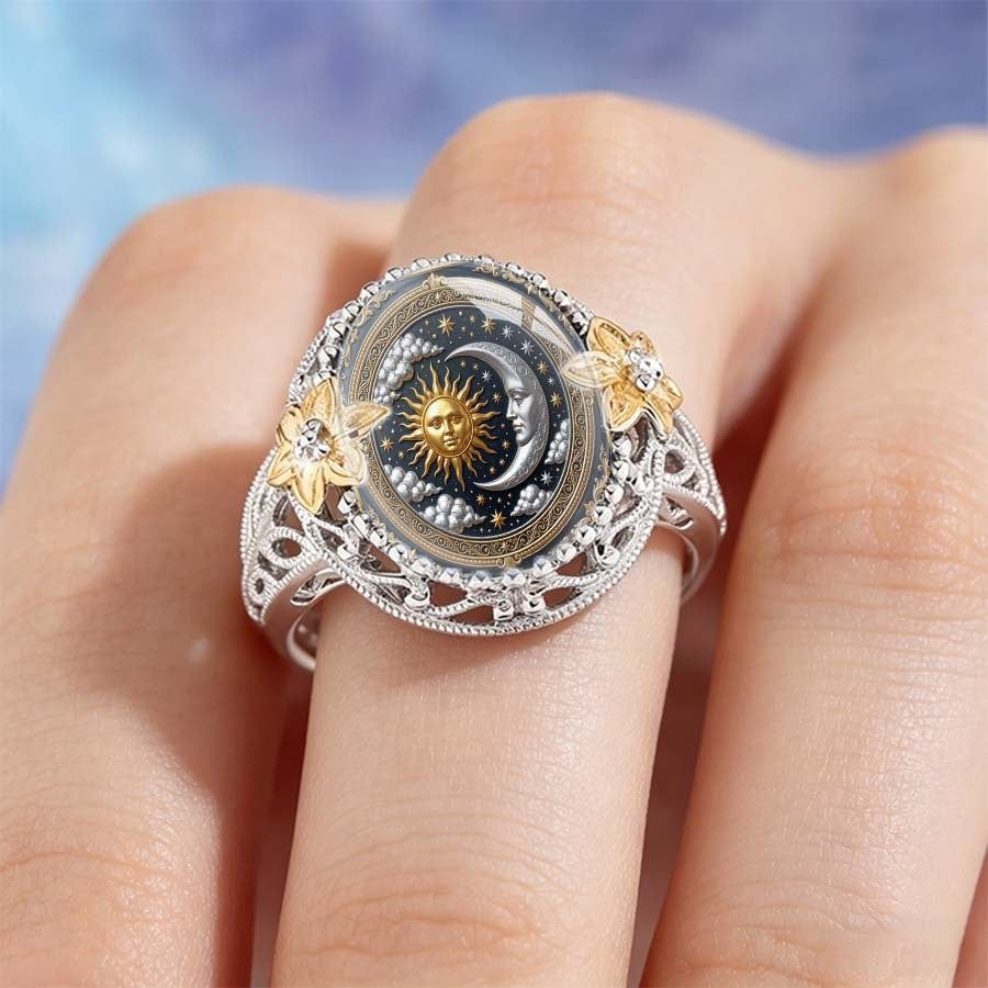 Celestial Sun Moon Flower Statement Ring