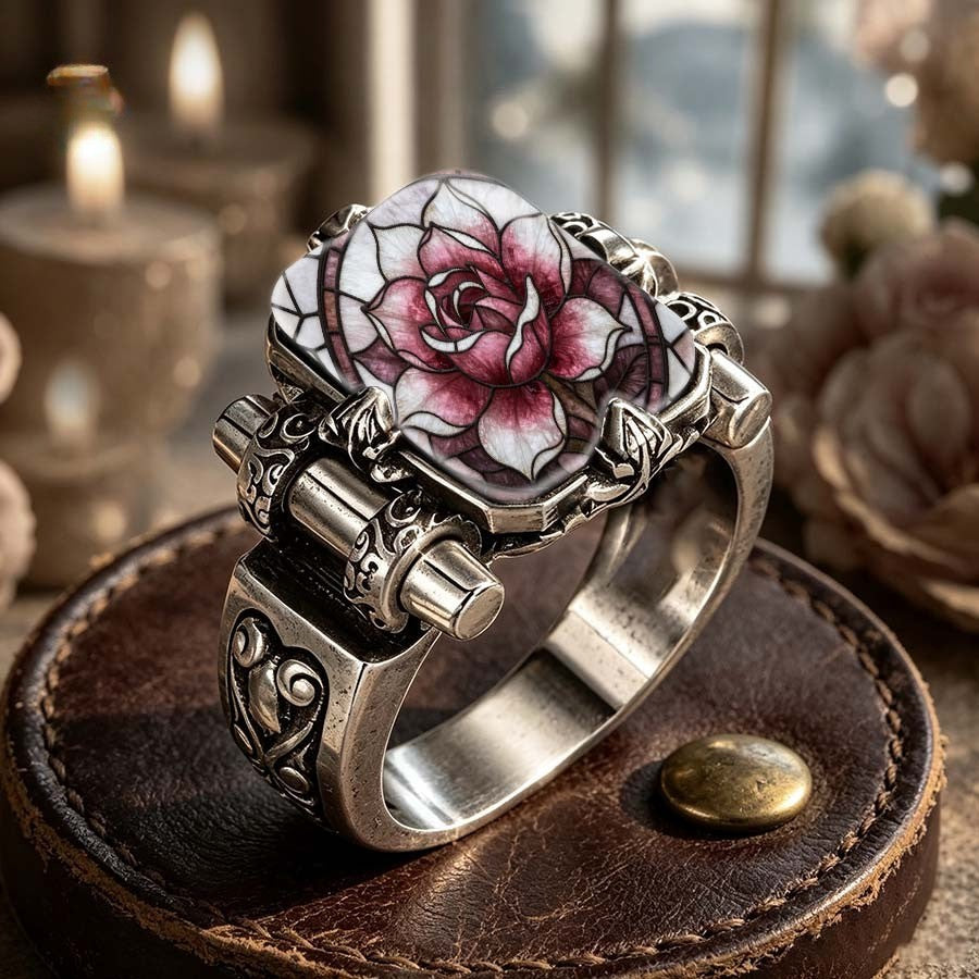Burgundy Rose Scroll Ring