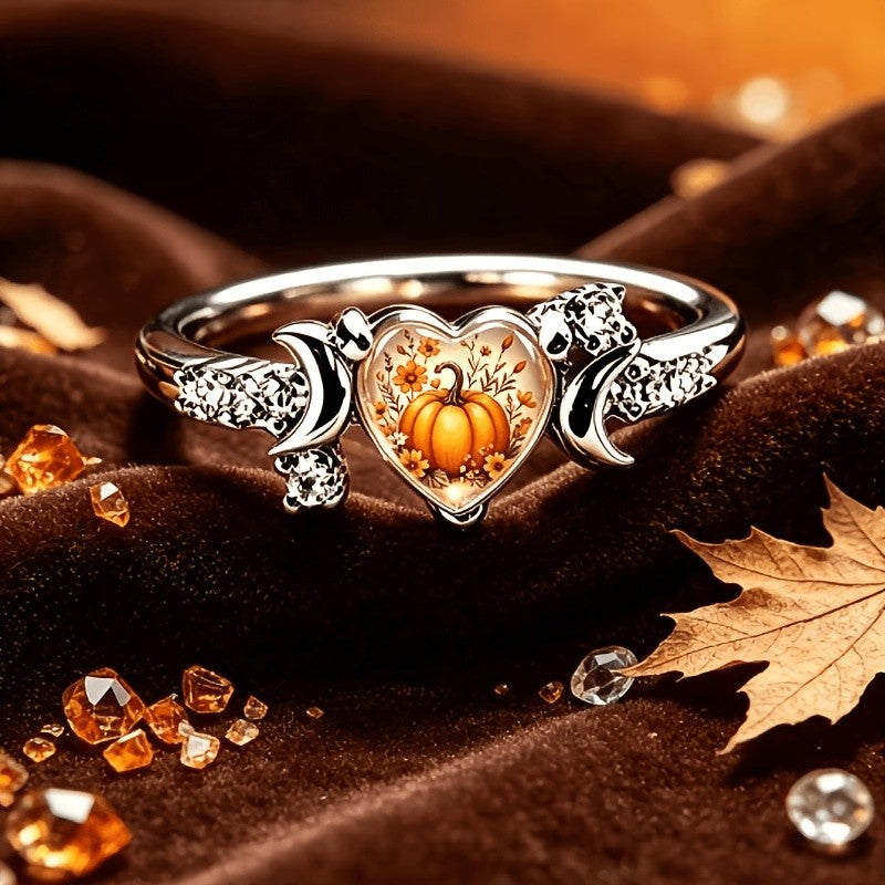 Autumn Pumpkin Heart Ring