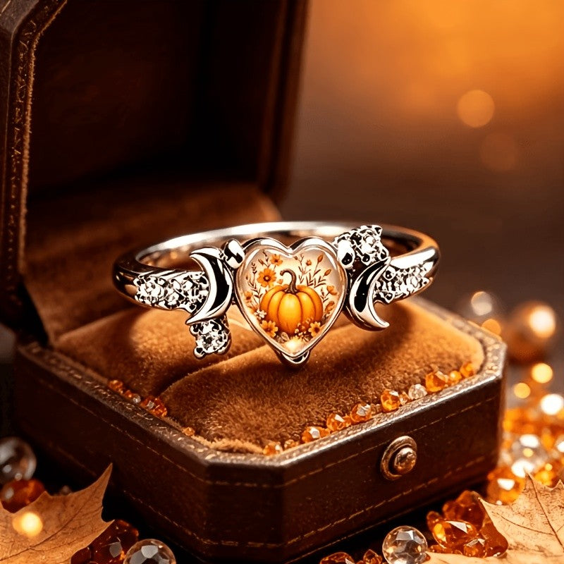 Autumn Pumpkin Heart Ring