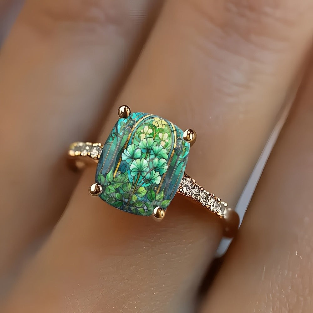 Floral Stained Glass Square Ring