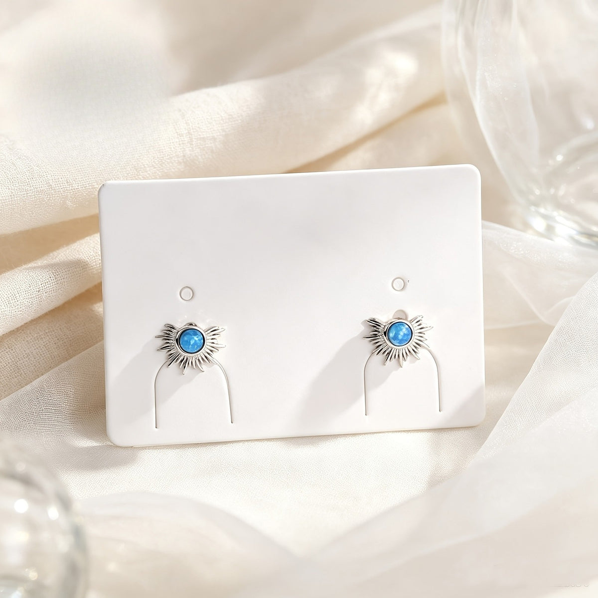 Blue Stone Sunburst Stud Earrings