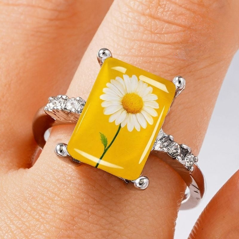 Daisy Flower Rectangular Ring