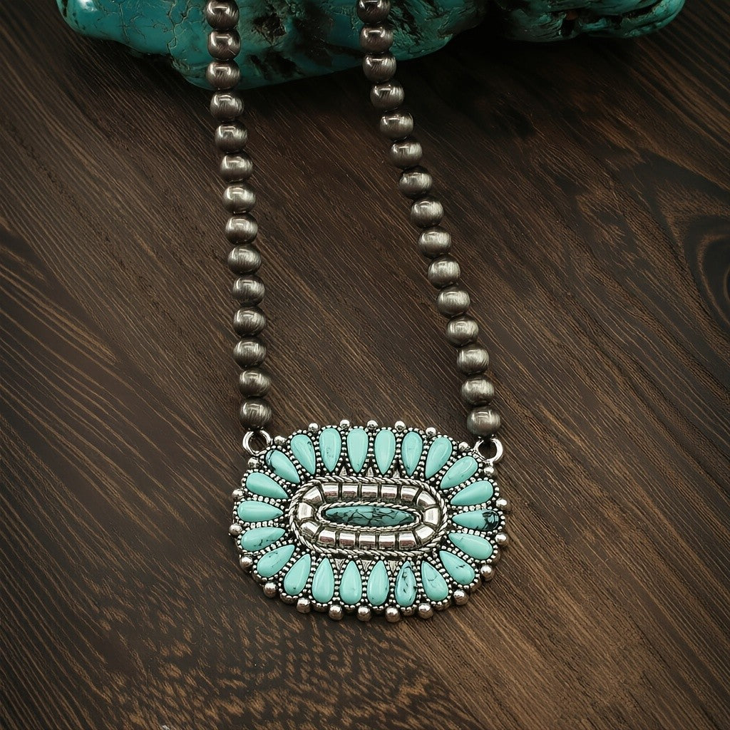 Turquoise Oval Statement Necklace