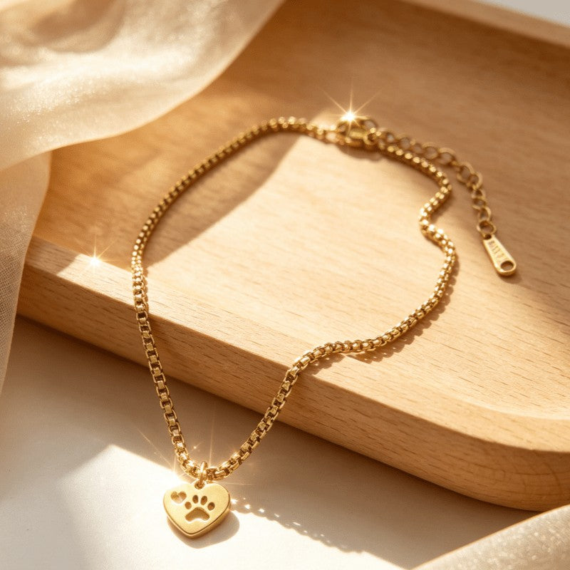 Paw Print Heart Chain Anklet