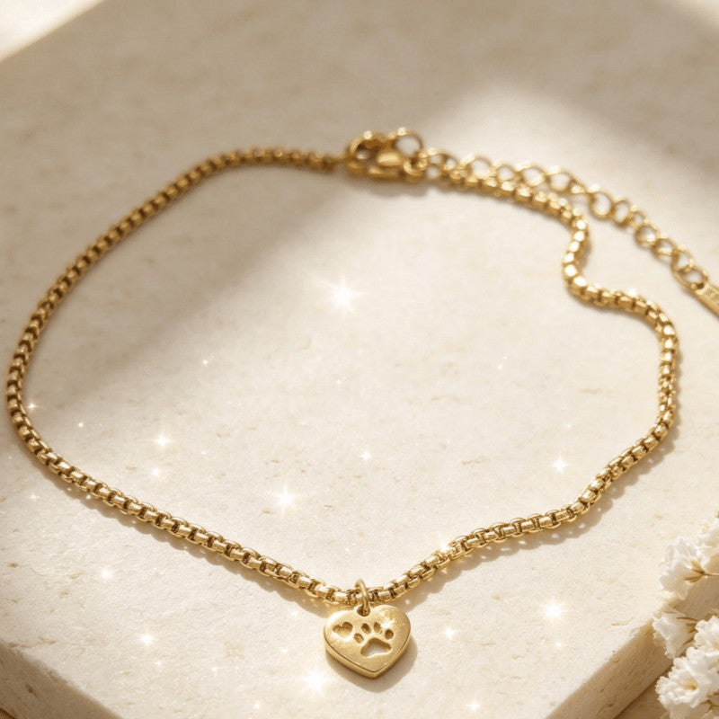 Paw Print Heart Chain Anklet
