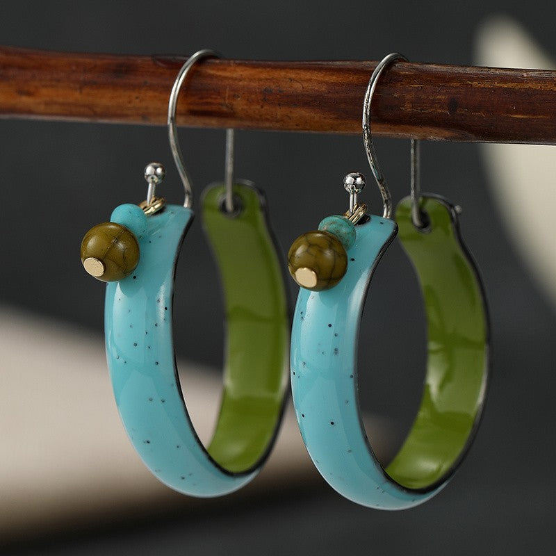 Teal & Green Crescent Hoop Earrings