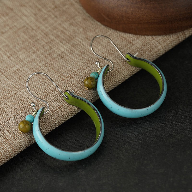 Teal & Green Crescent Hoop Earrings