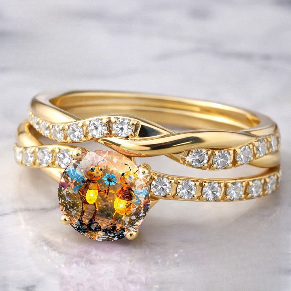 Twisted Bee & Crystal Ring