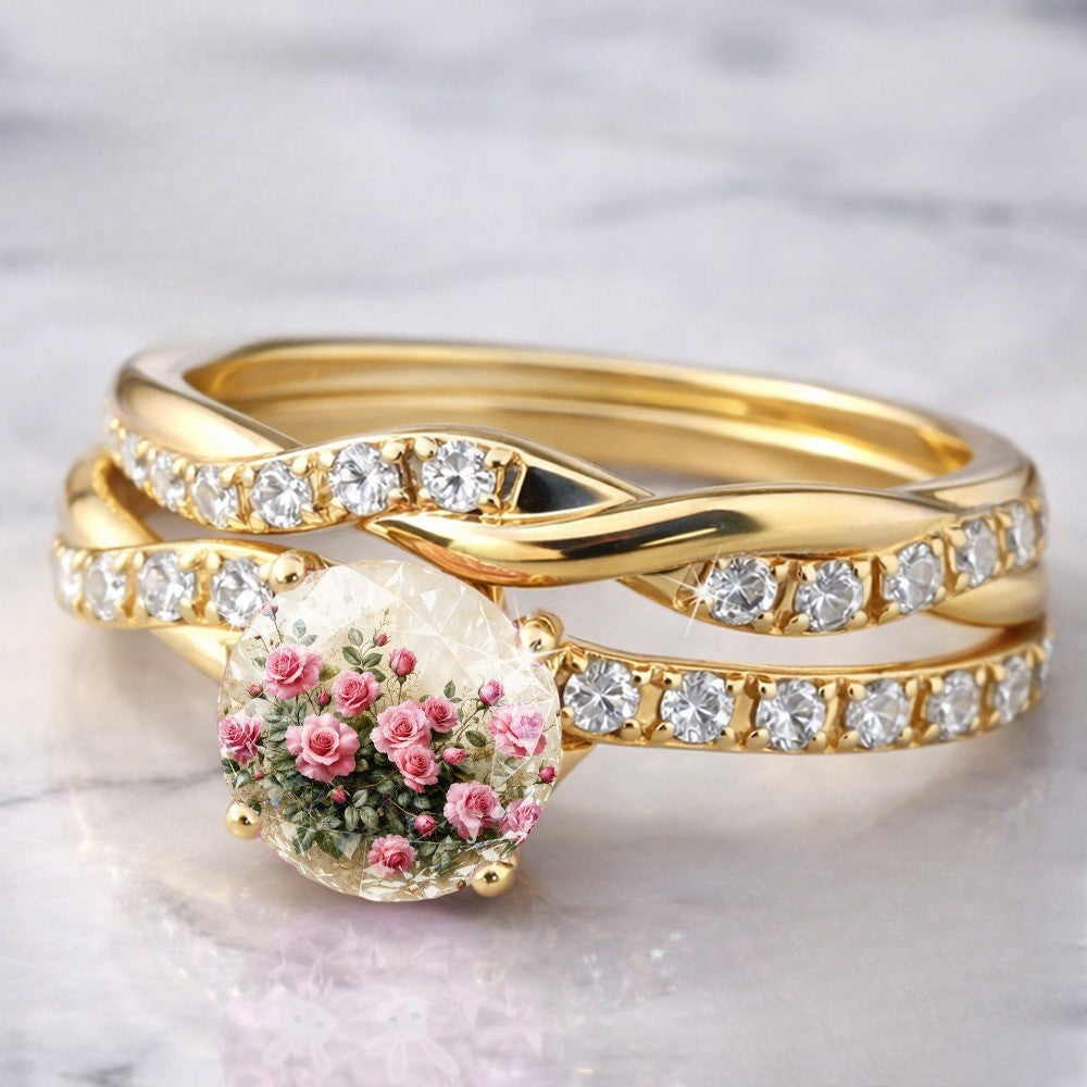 Pink Rose Bouquet Twisted Ring