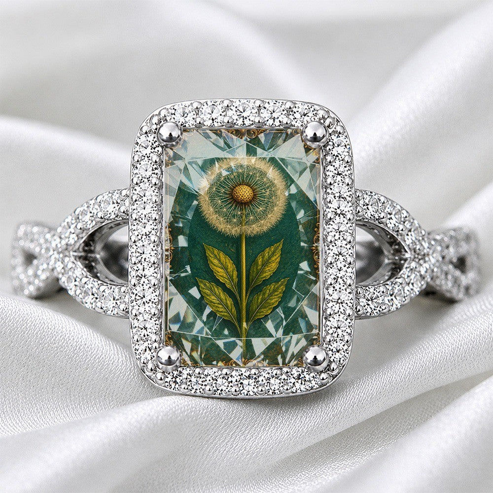 Green Dandelion Glass Square Ring