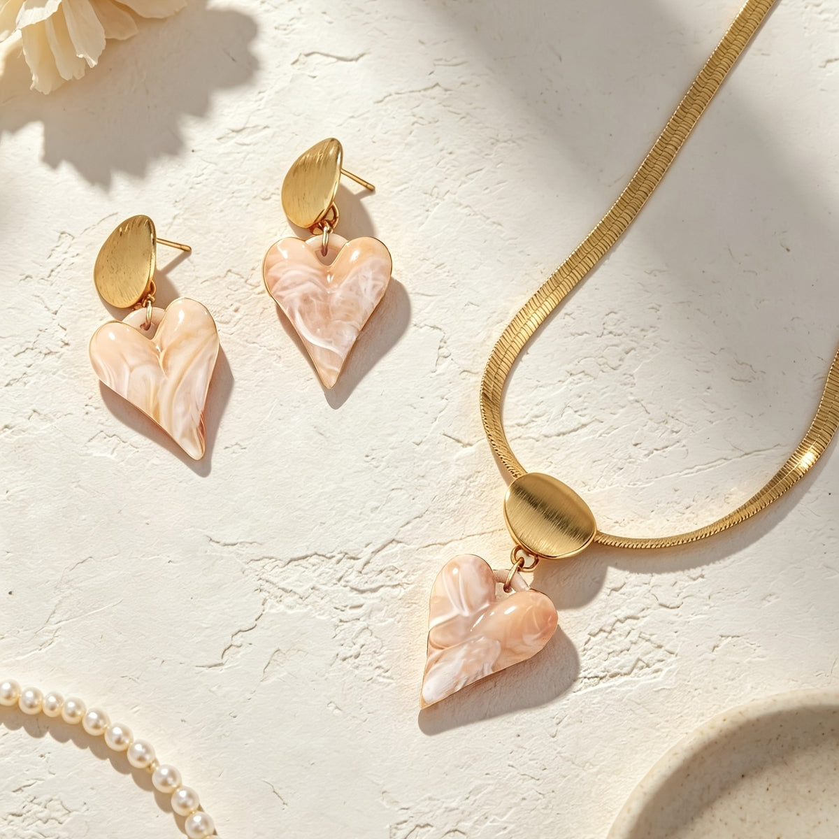 Heart Disc Snake Chain Necklace & Earring Set