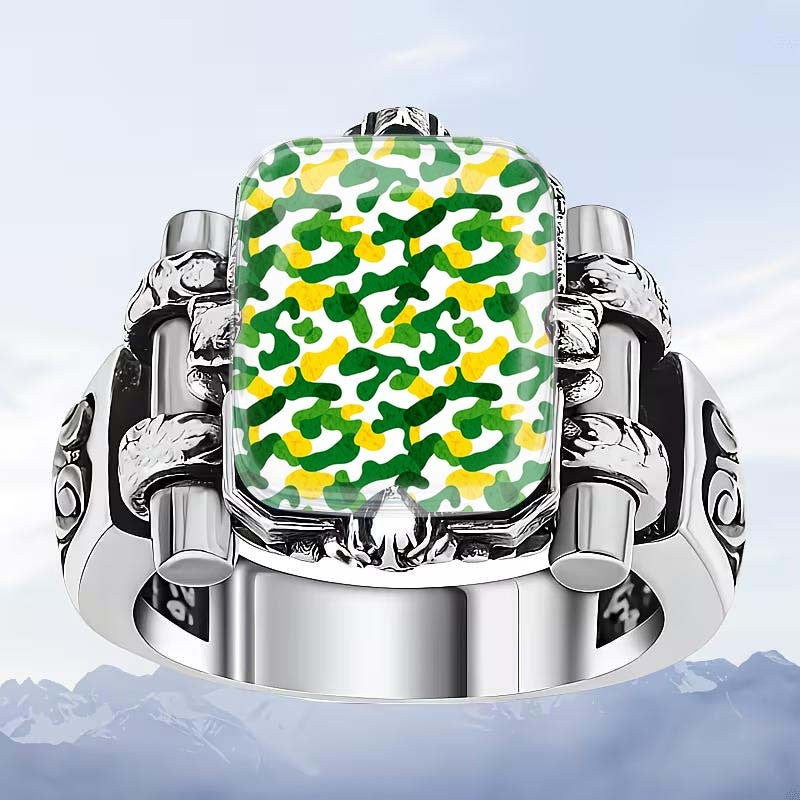 Green Camouflage Square Ring