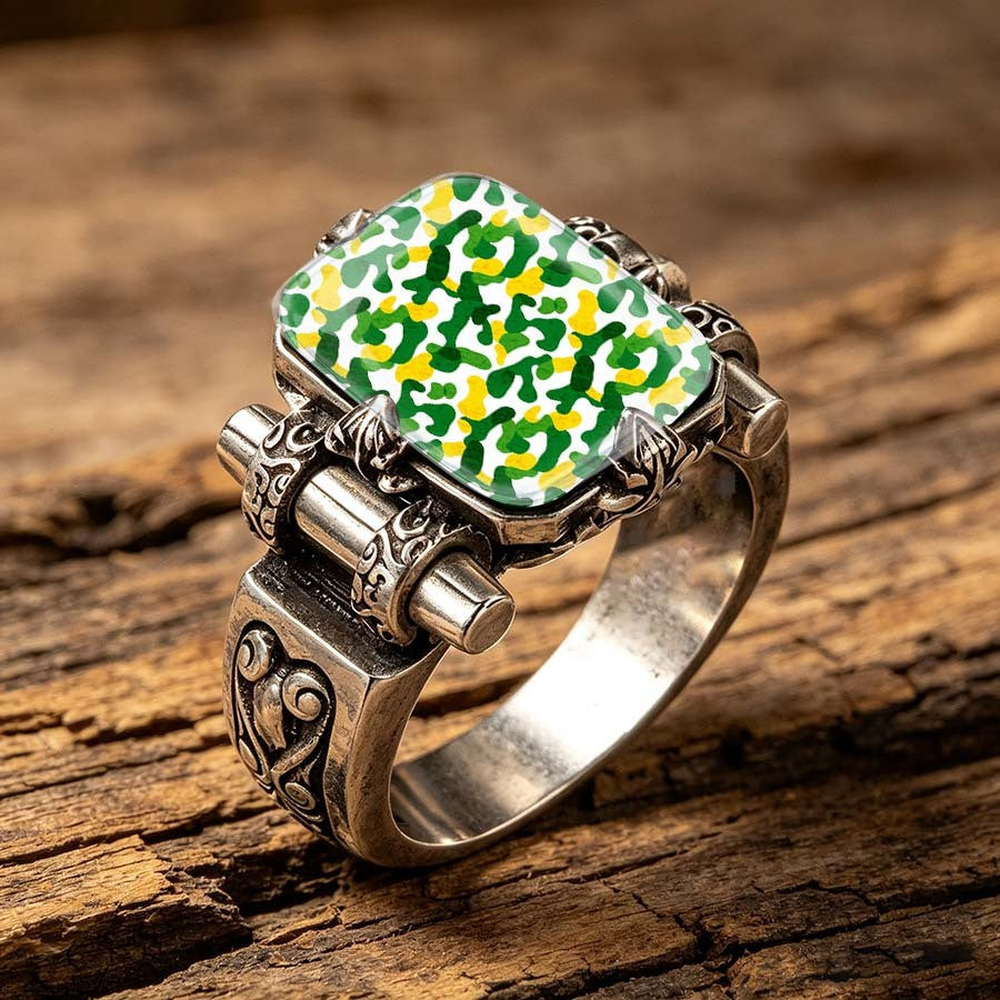 Green Camouflage Square Ring