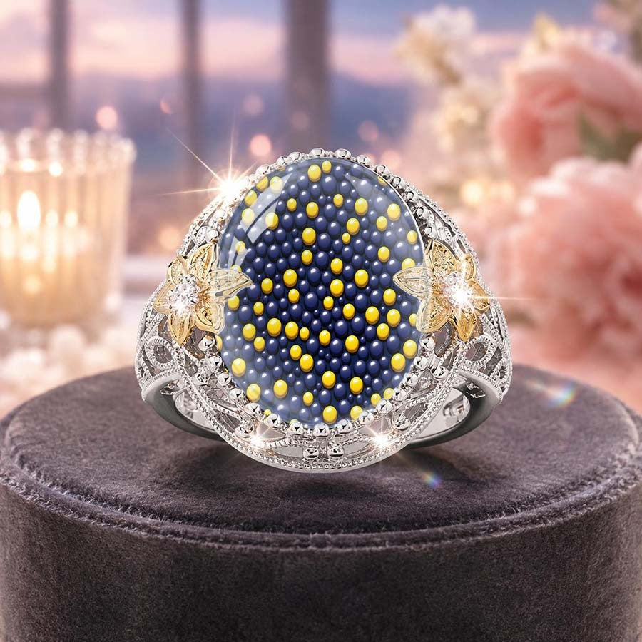 Blue Beaded Dome Statement Ring