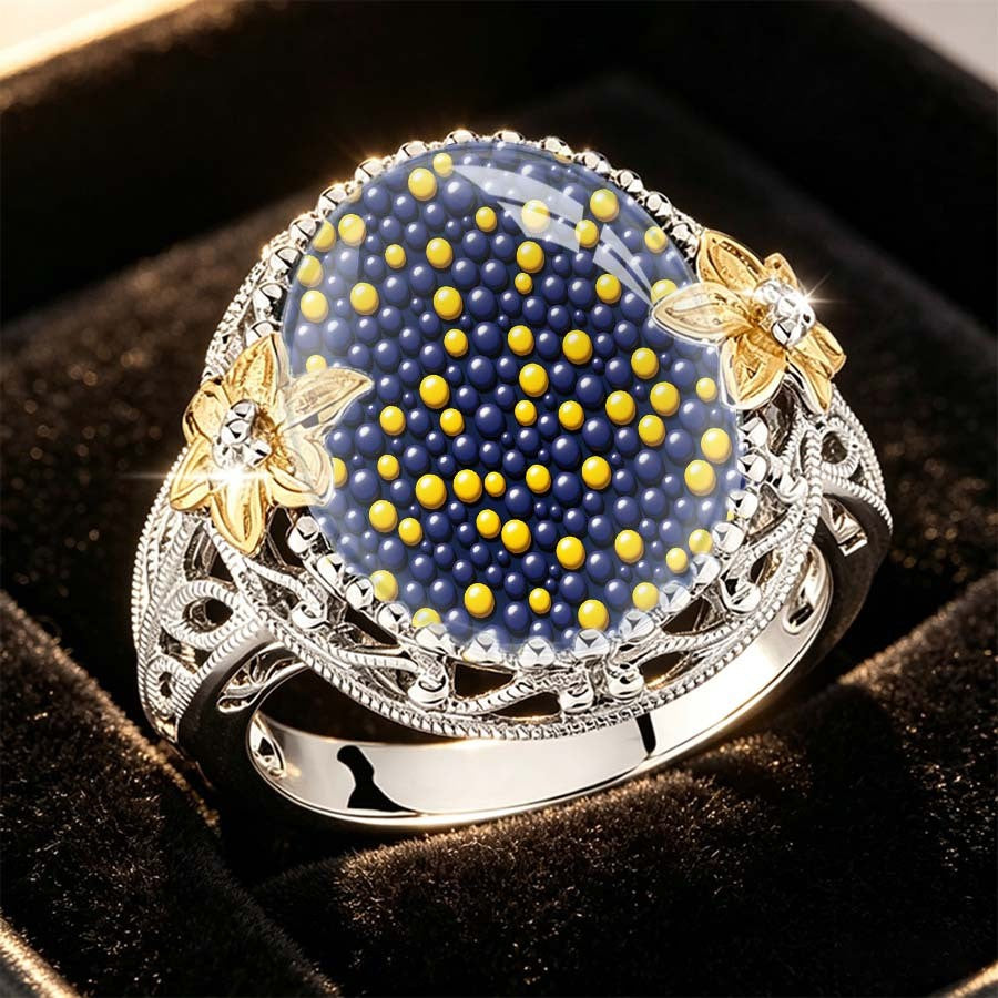 Blue Beaded Dome Statement Ring