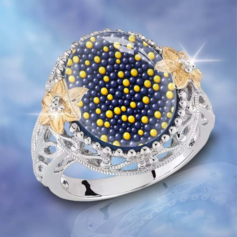 Blue Beaded Dome Statement Ring