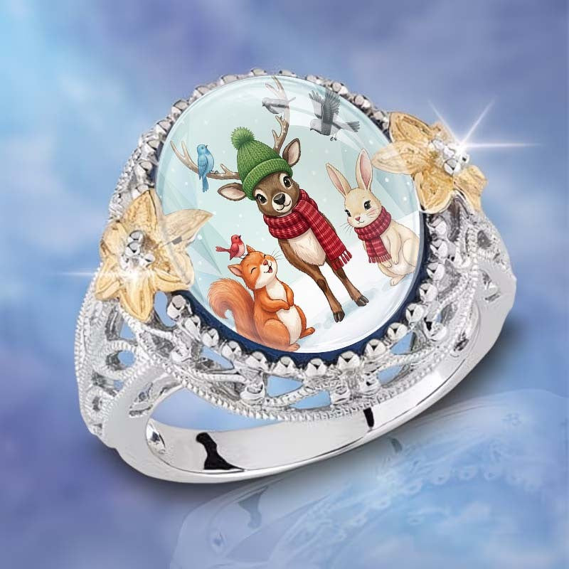 Winter Forest Animals Dome Ring