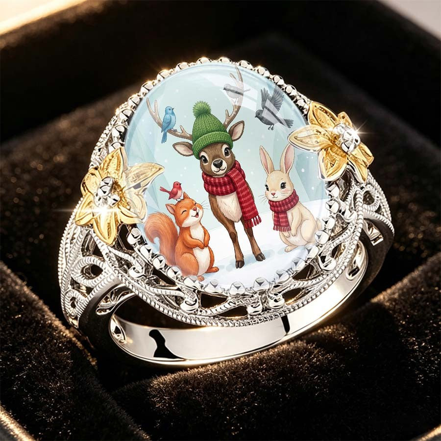 Winter Forest Animals Dome Ring