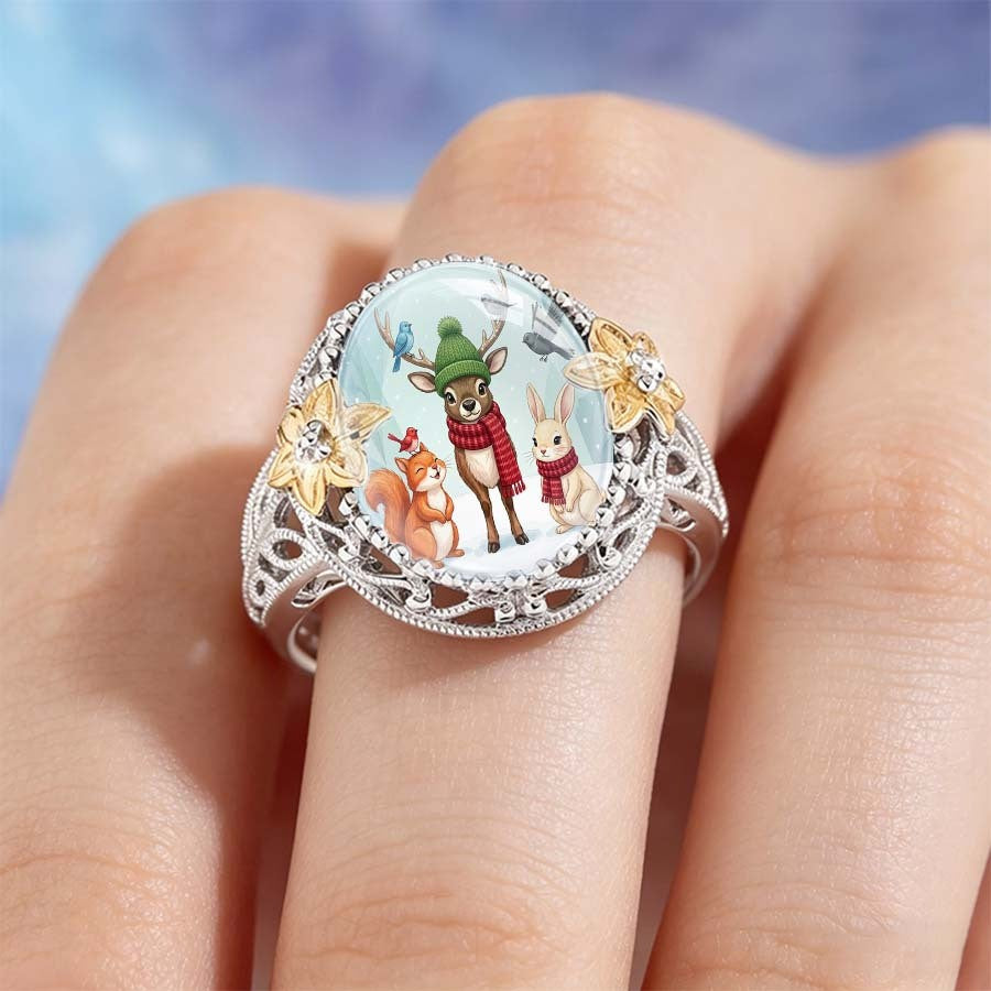 Winter Forest Animals Dome Ring