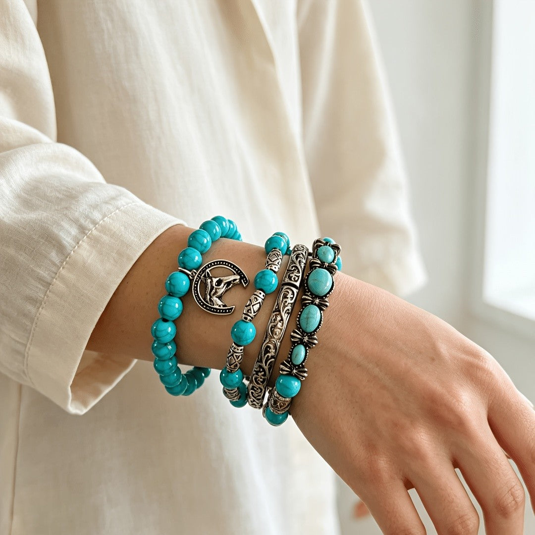 Turquoise Horse Charm Bracelet Set