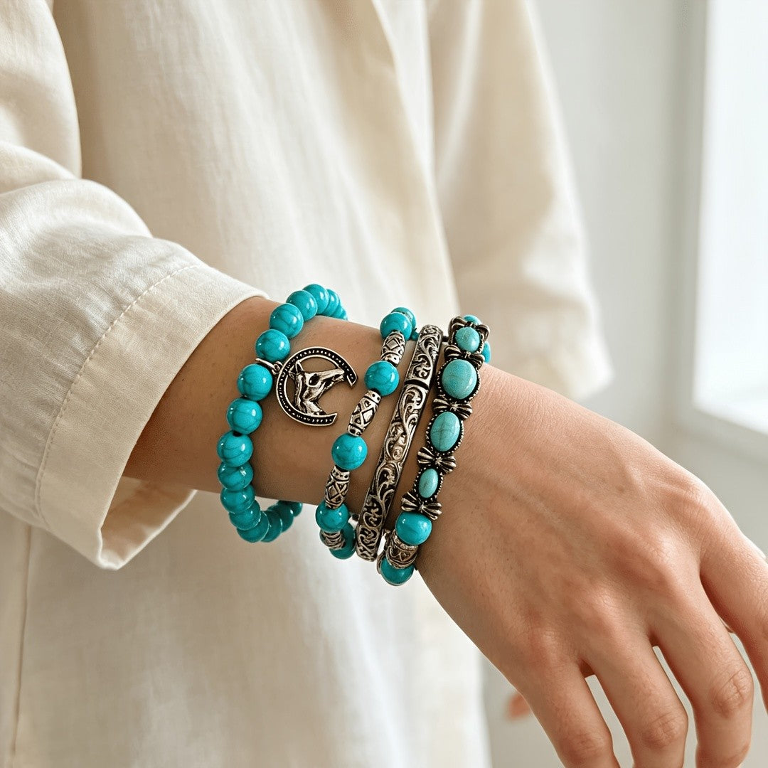 Turquoise Horse Charm Bracelet Set