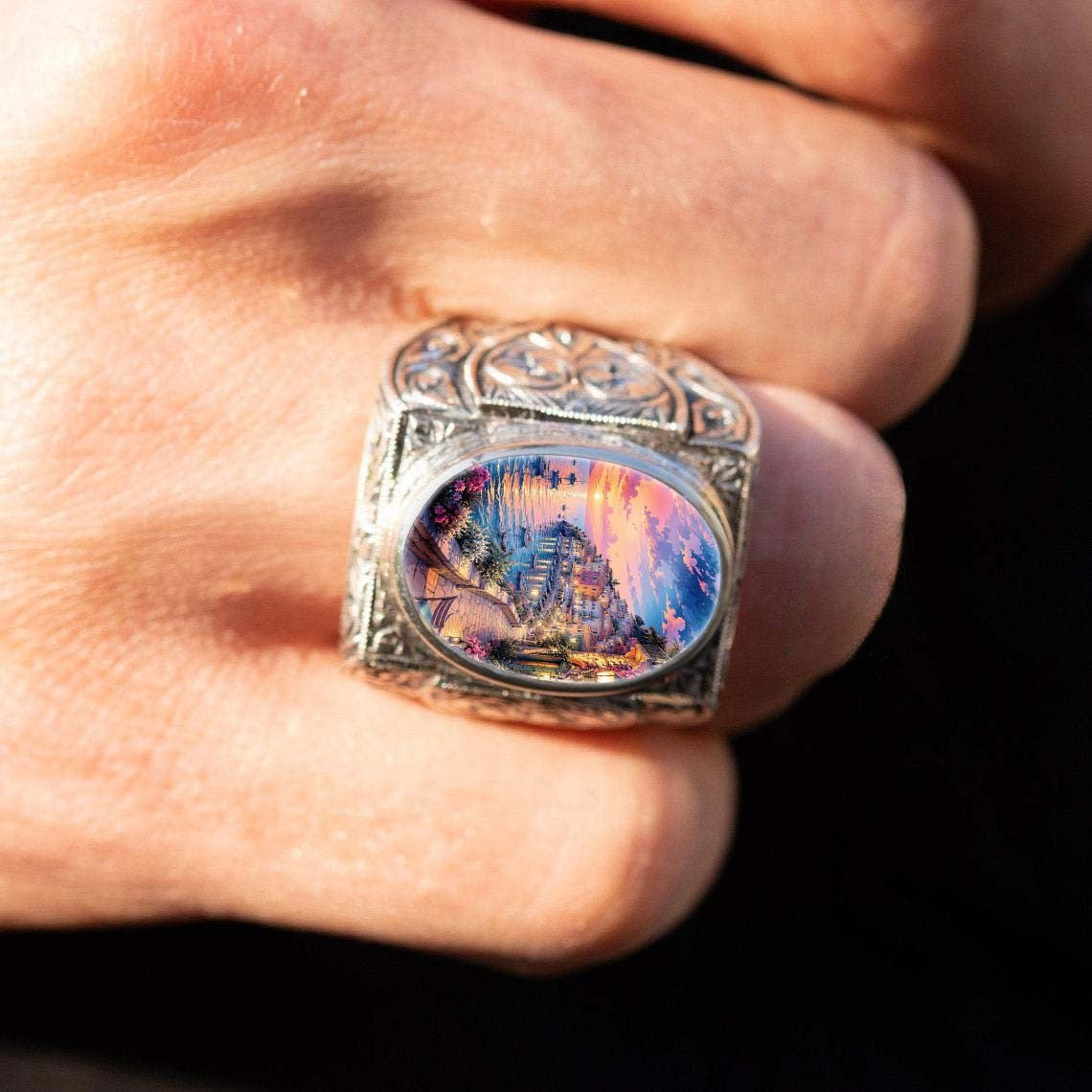 Coastal Sunset Scene Ring