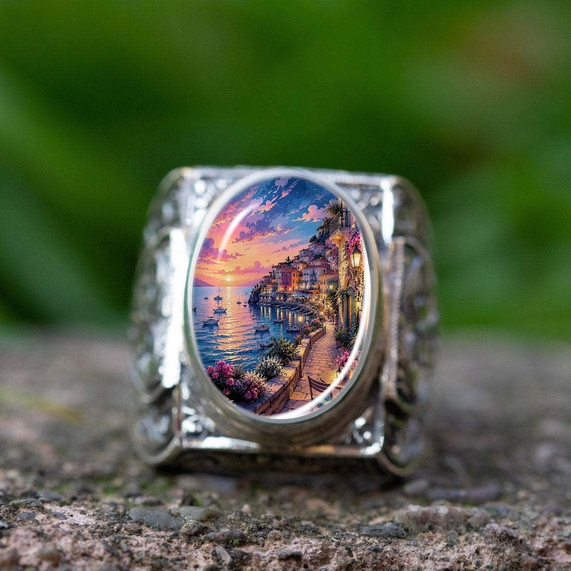 Coastal Sunset Scene Ring