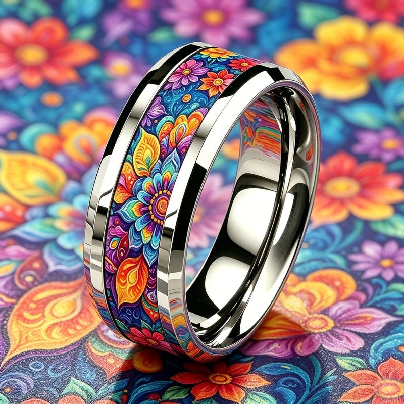 Vibrant Floral Mandala Ring