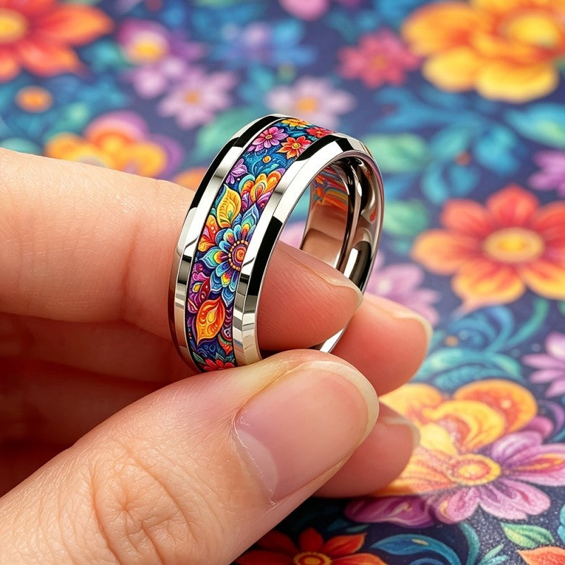 Vibrant Floral Mandala Ring